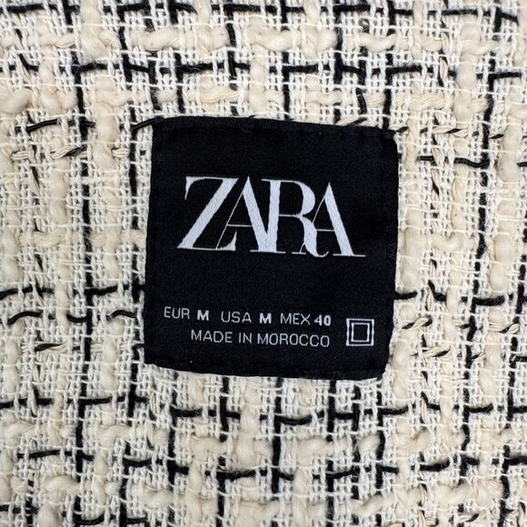 Zara Ivory Black Boucle Tweed Boxy Oversized Button Front Bomber Jacket Size M - Picture 13 of 16